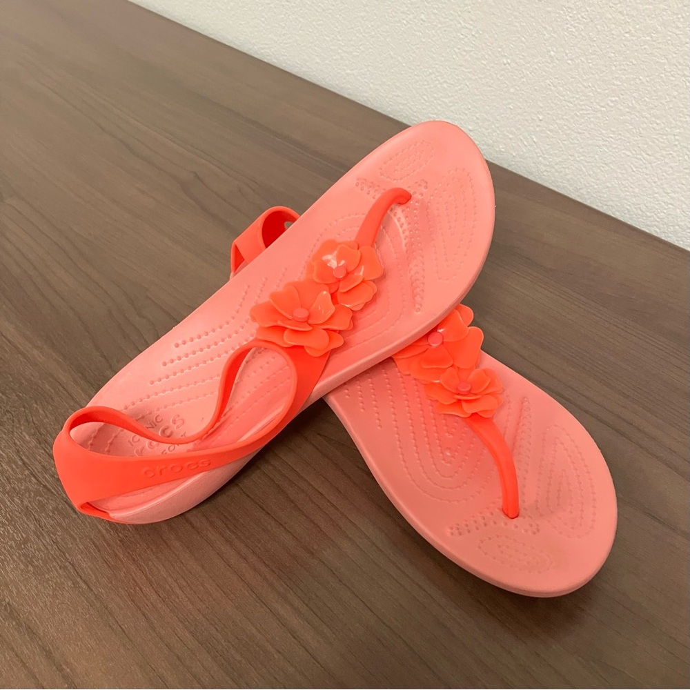 CROCS Coral Sandals with Floral Design